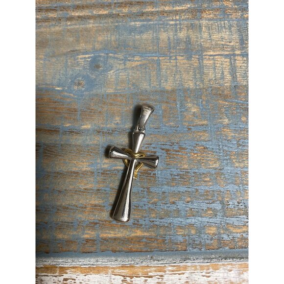 Stainless Steel Two-Tone Cross Pendant With Gold Accent - Picture 4 of 4